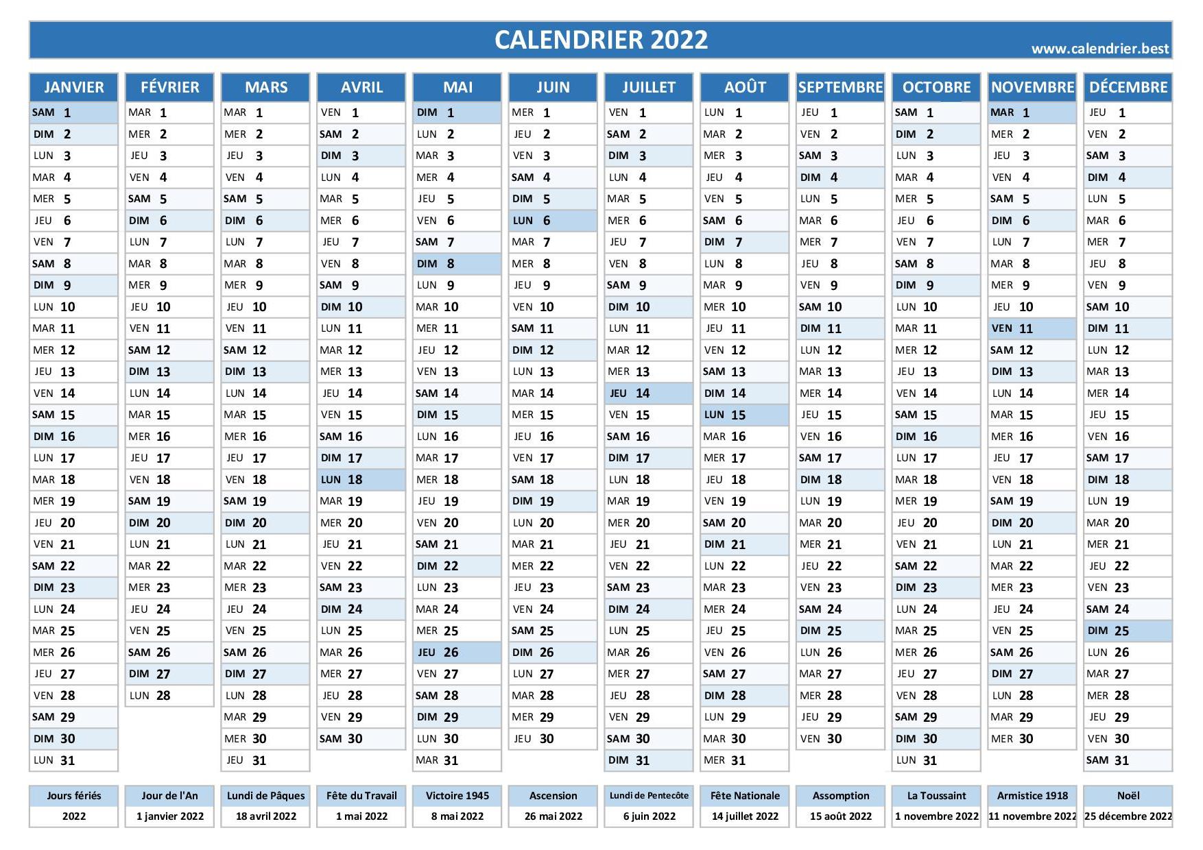 Calendrier 2022