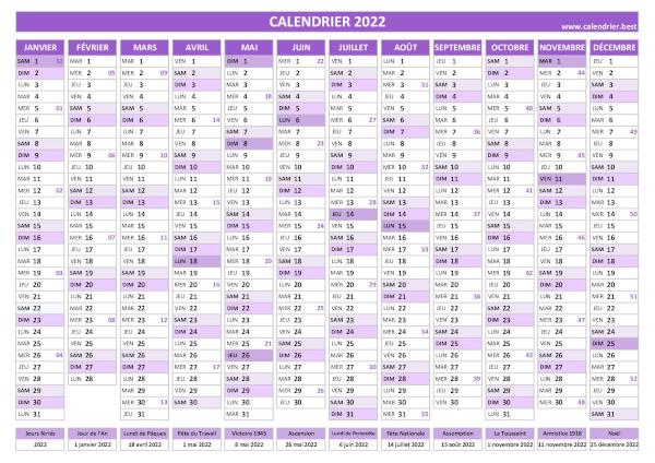 calendrier 2022 avec semaines