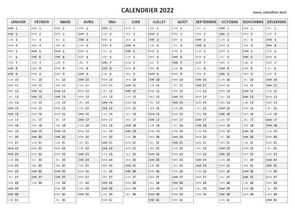 calendrier 2022 vierge