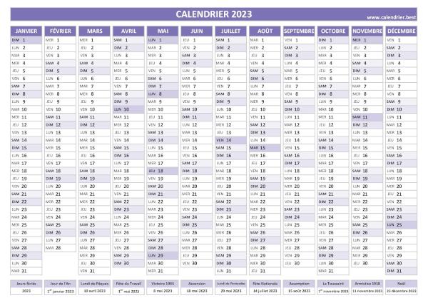 calendrier 2023 avec jours fériés