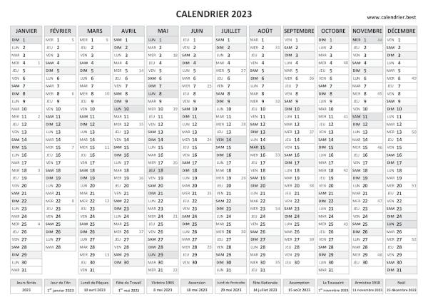 calendrier 2023 avec semaines