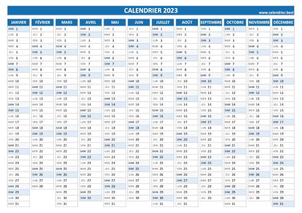 calendrier annuel 2023 vierge