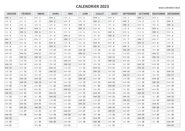 calendrier annuel 2023 vierge