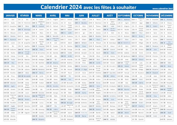 calendrier 2024 avec saints