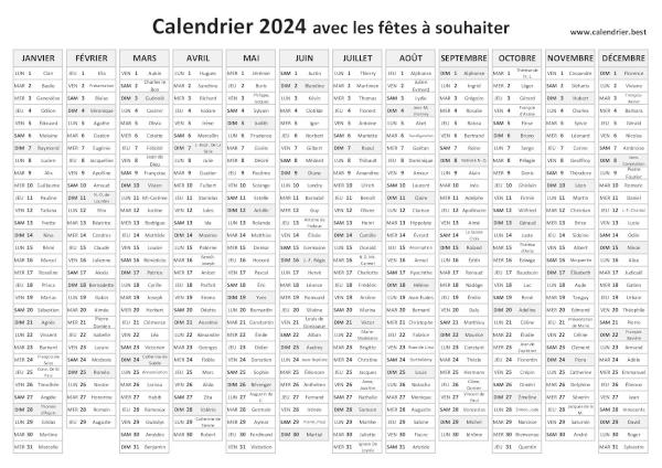 calendrier 2024 avec saints à imprimer