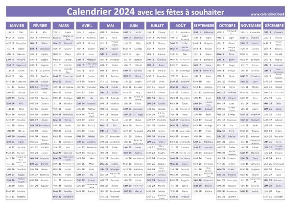 calendrier 2024 avec saints