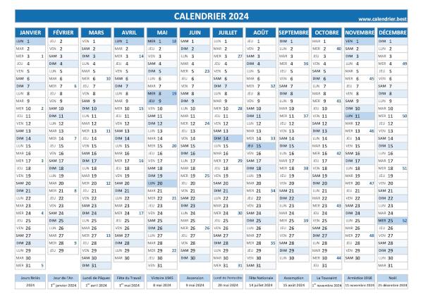 Calendrier 2024 à imprimer PDF et Excel