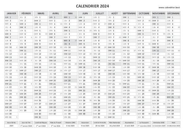 calendrier 2024 avec semaines