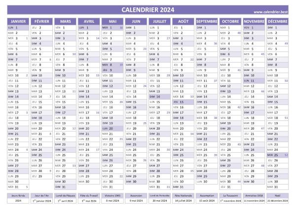 calendrier 2024 avec semaines