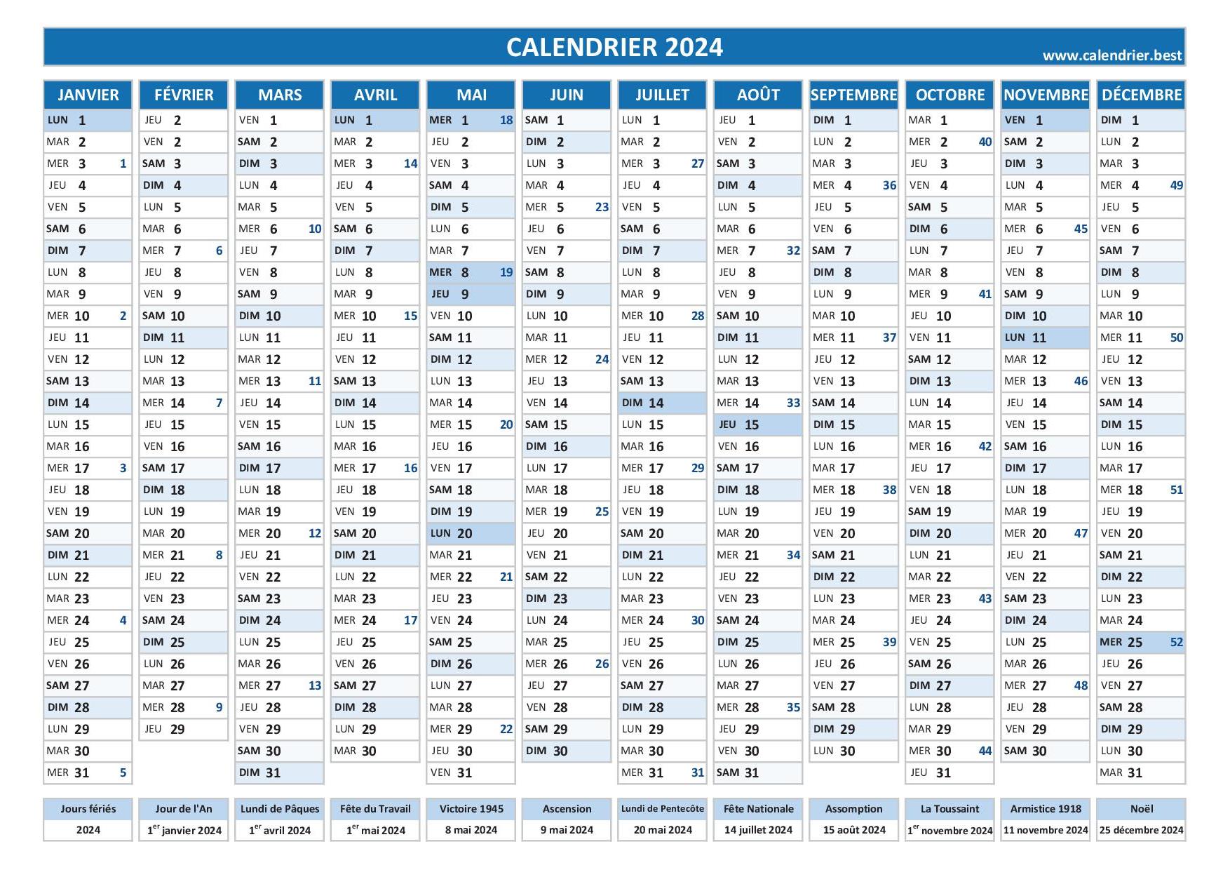 Calendrier 2024, grand calendrier 2024, calendrier mural imprimable 2024,  planificateur 2024, grand calendrier numérique, calendrier minimaliste  d'une page PDF -  France