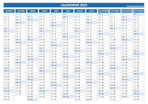 Calendrier 2024, Agenda 2024, Imprimable, PDF, Format A4