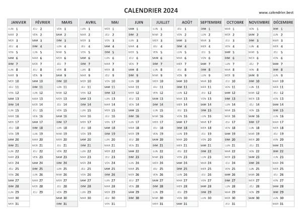 calendrier annuel 2024 vierge