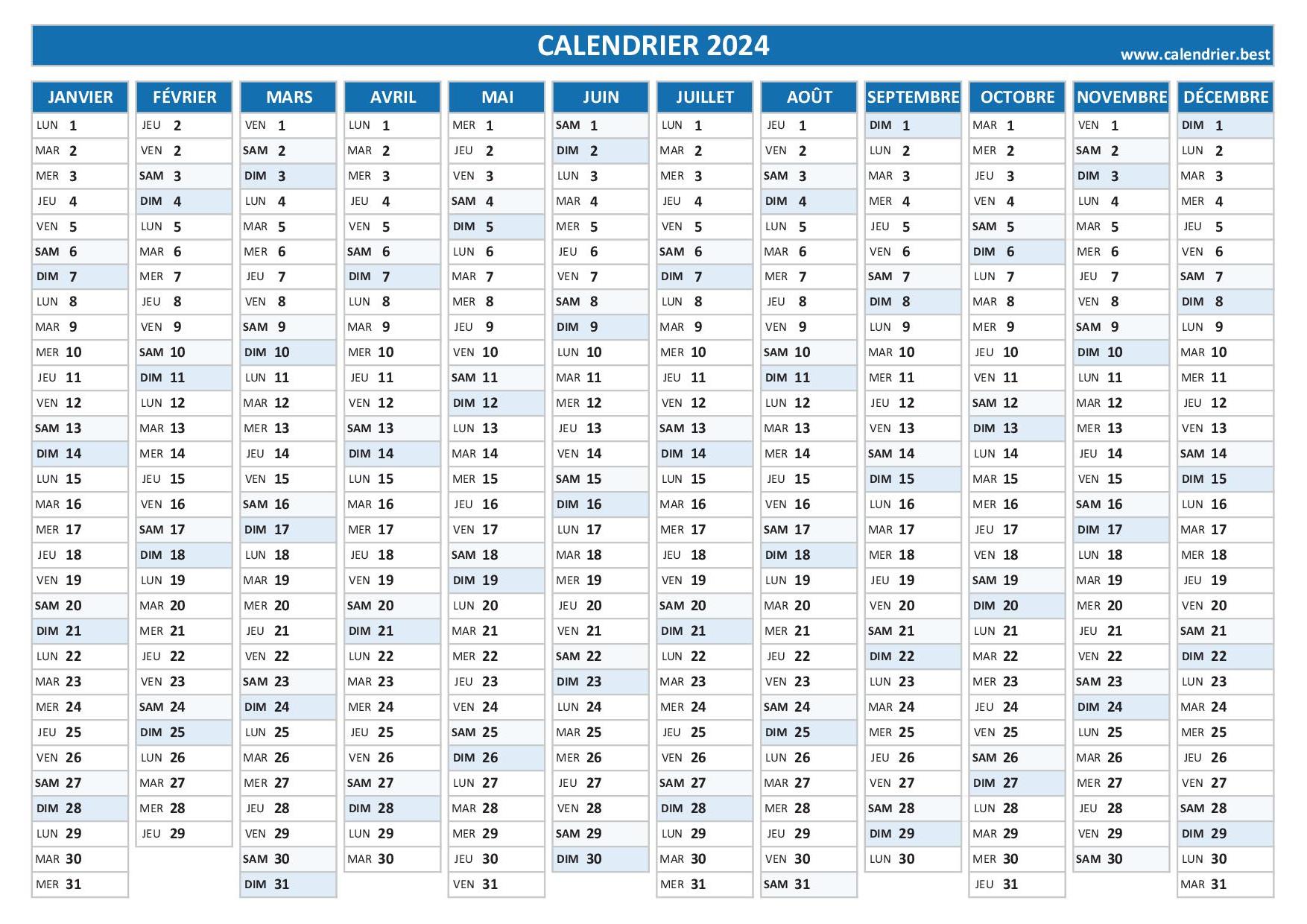 Agenda 2024 Calendrier annuel Imprimable Grand format personnel