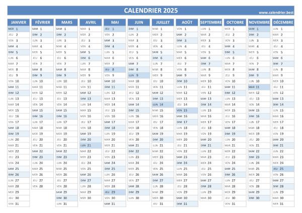 calendrier annuel 2025 vierge