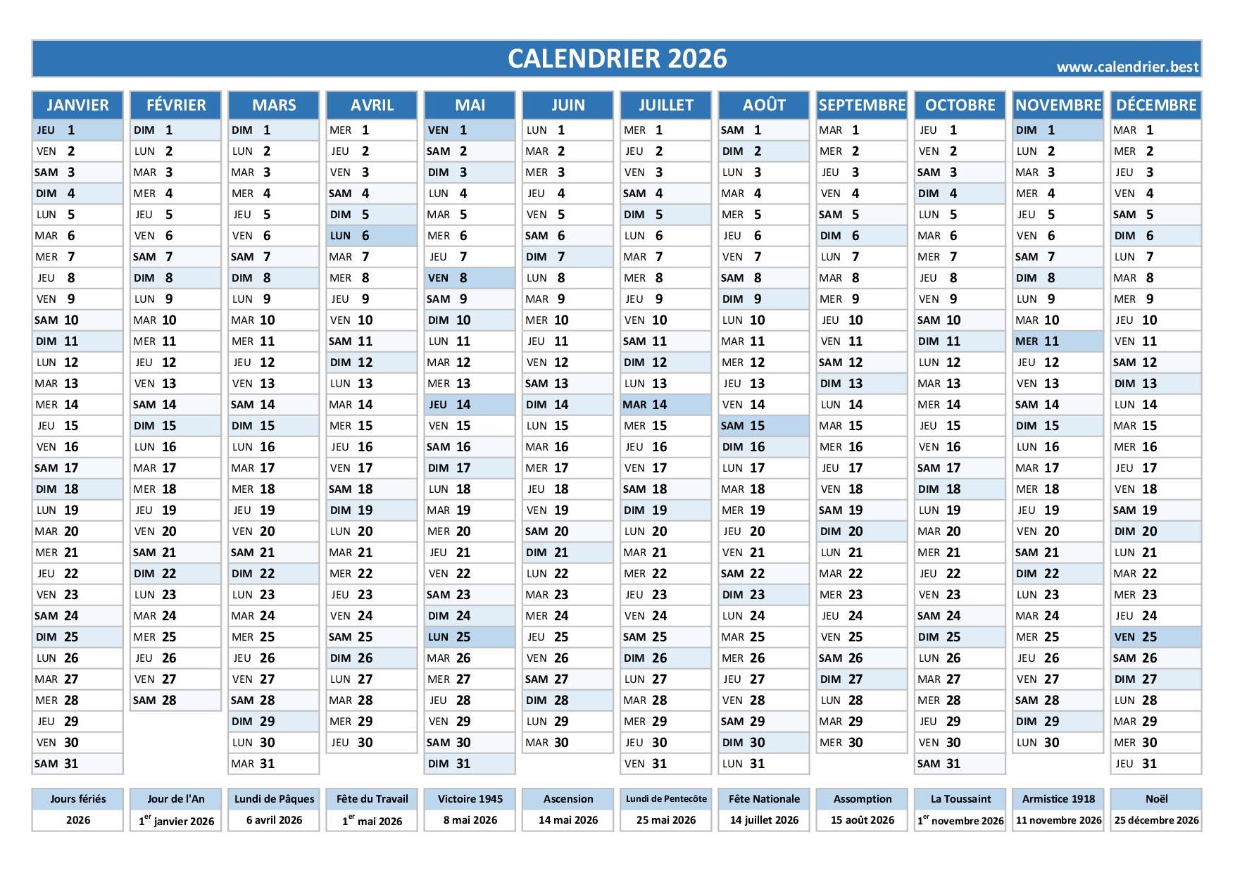 Jours F ri s 2026 En France Dates Et Calendriers 2026 Avec Jours 