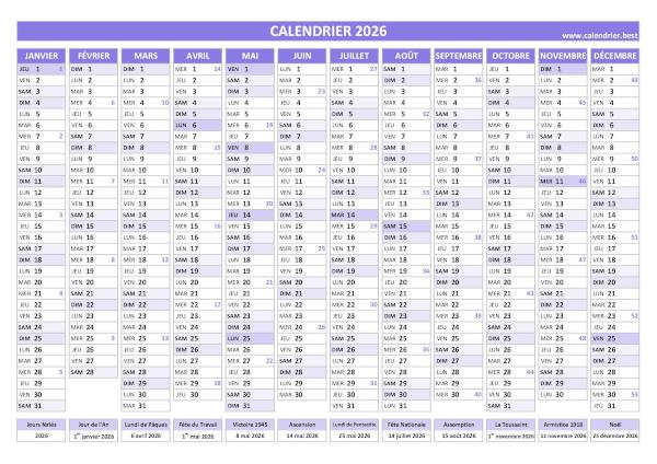 Calendrier 2026 Imprimer