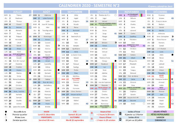 Calendrier fête prénom 2020