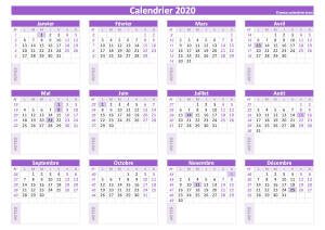 Calendrier vierge 2020 à imprimer avec espace bloc-notes disponible sous chaque mois