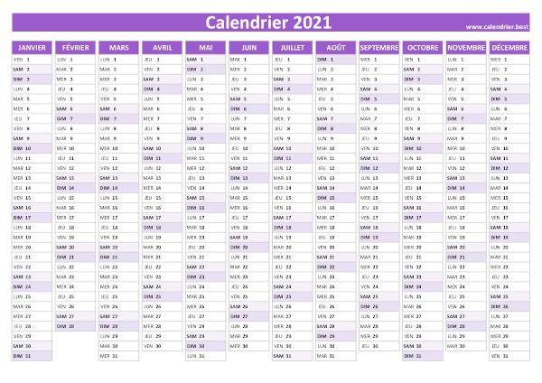 calendrier annuel 2021 vierge