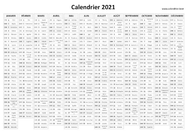 calendrier annuel 2021 avec saints