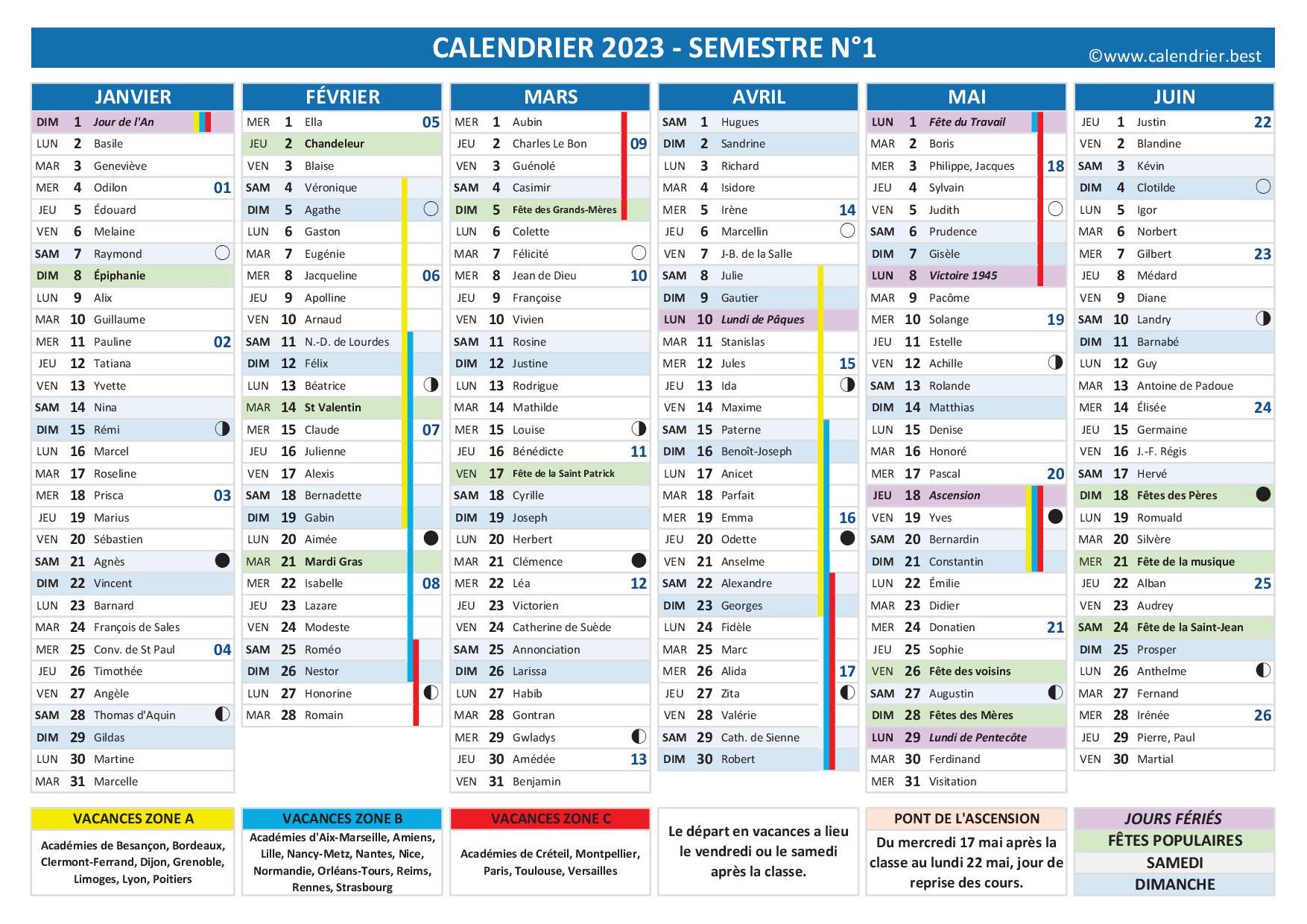 Calendrier 2023 Complet Avec Fêtes Saints Vacances Calendrierbest