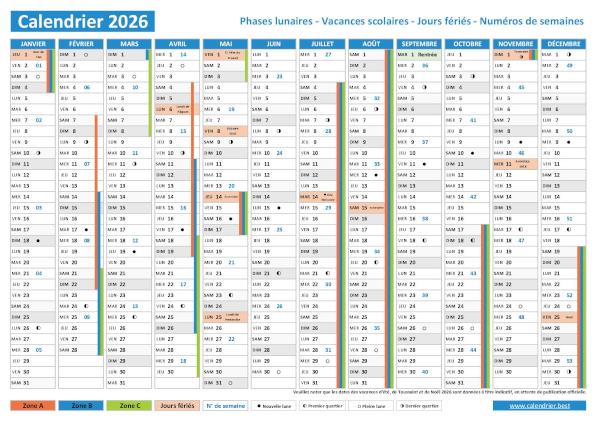 Imprimer notre calendrier lunaire pour l'année 2026 et consulter mois par mois les dates des principales phases de la lune. Calendrier lunaire 2026.