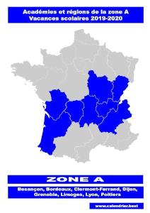 Carte des départements de la zone scolaire A