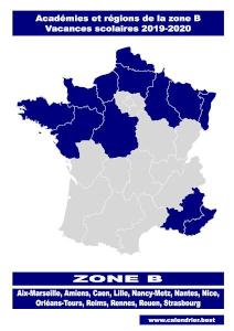 Carte des départements de la zone scolaire B