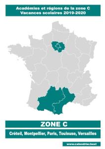 Carte des départements de la zone scolaire C