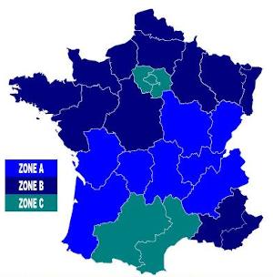 Zone A, B et C, carte des académies