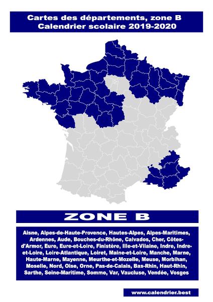 Carte des départements de la zone scolaire B.