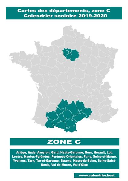 Carte des départements de la zone scolaire C.