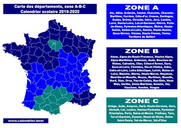Zone A, B ou C : identifier votre zone de vacances scolaires à l'aide de notre carte des départements.