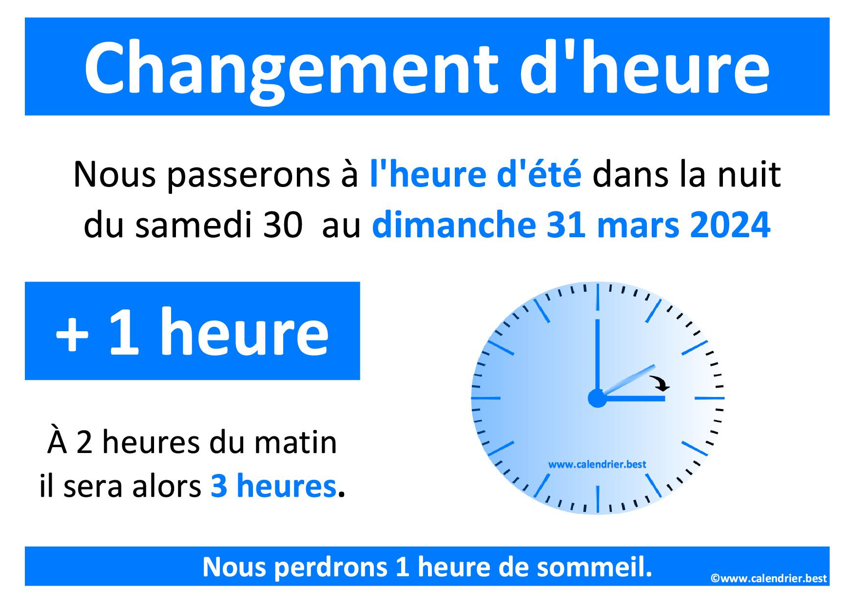 🕒 Changement d'heure 2024 Heure d'Été (Mars 2024) Heure d'Hiver