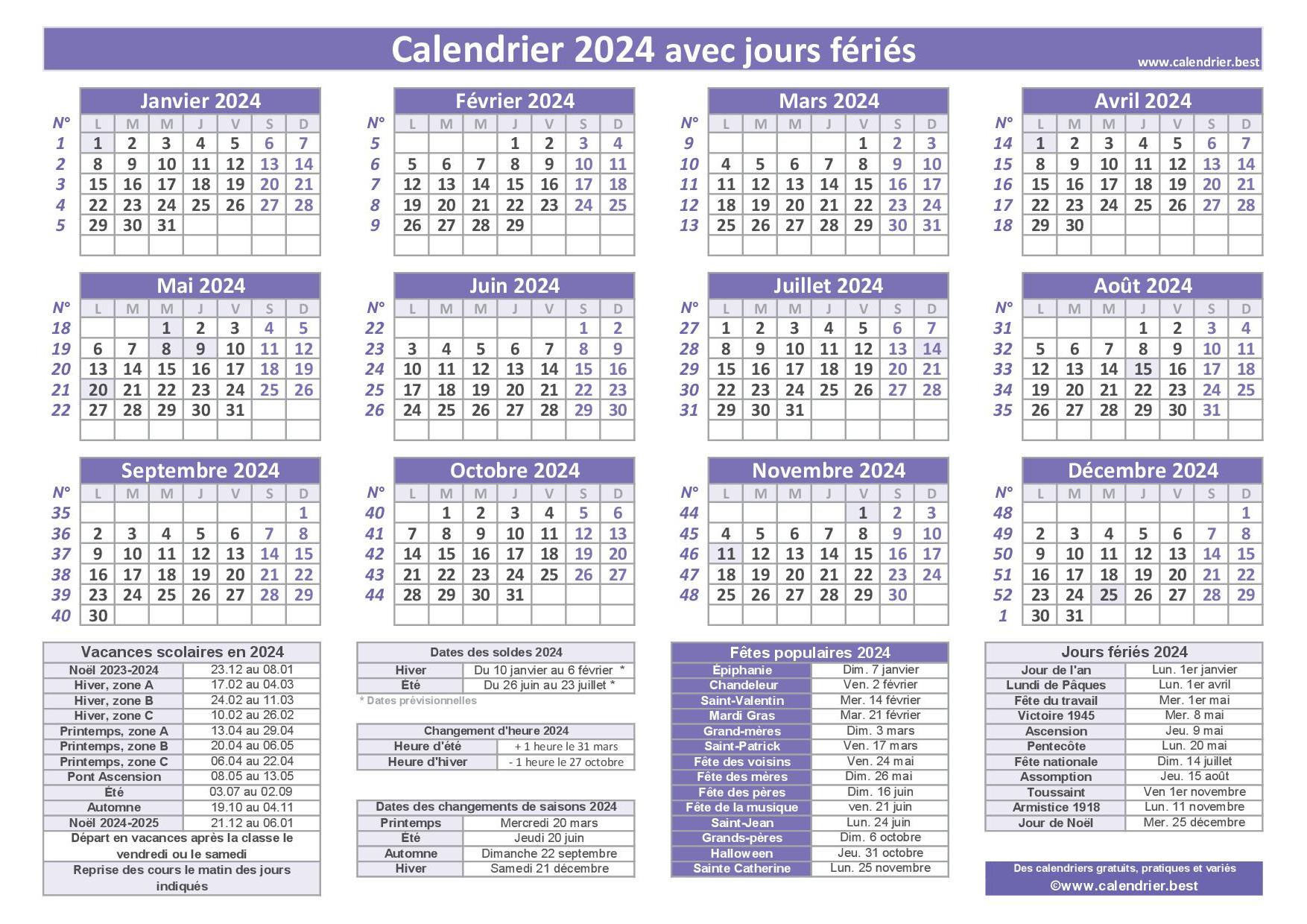 Calendrier 2024 Tous Les Mois Calendrier Des Fêtes Nationales Dates Et  Jours Fériés Commémoratifs