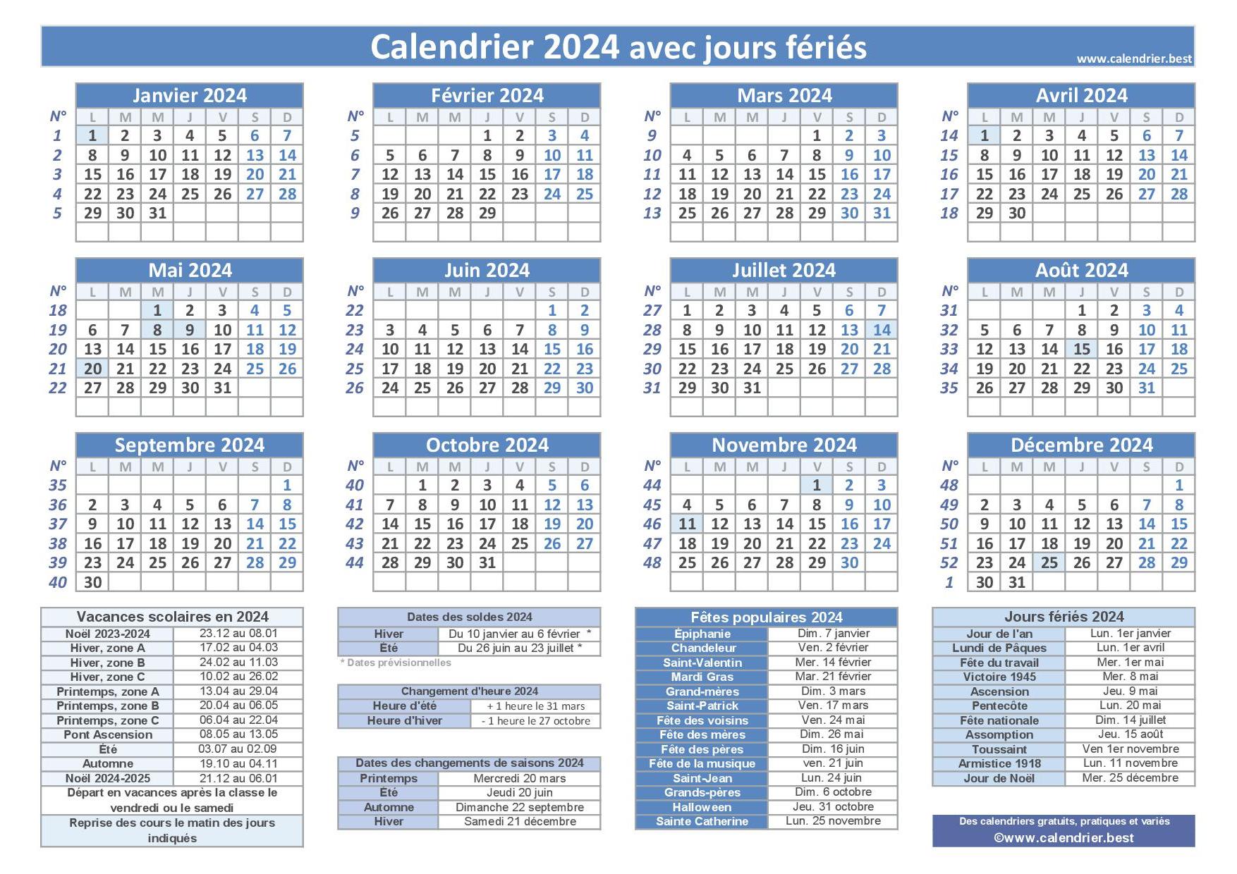 Dates des jours fériés 2023-2024  Calendrier 2023 2024 avec jours