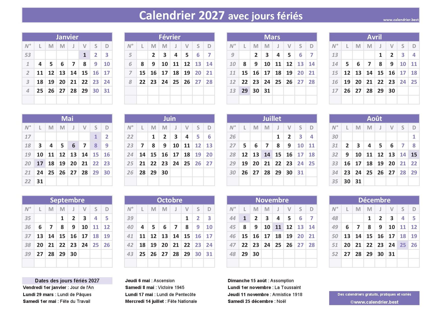 Jours F ri s 2027 En France Dates Et Calendriers 2027 Avec Jours 