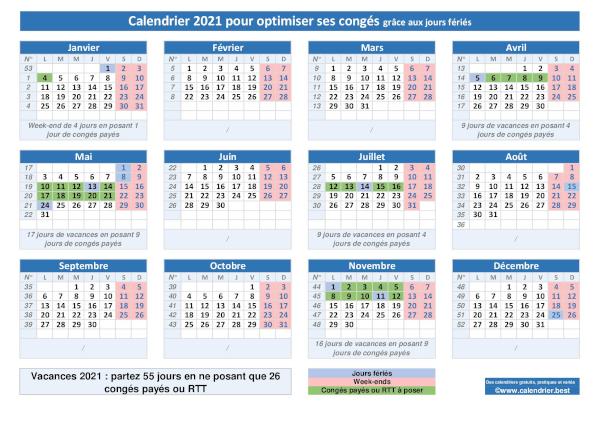 Calendrier pour bien placer et optimiser ses cong s  2022