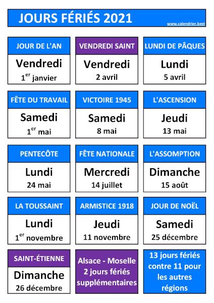 Jours fériés 2021 en Alsace - Moselle : calendrier