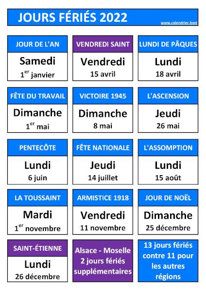 Jours fériés 2022 en Alsace - Moselle : calendrier