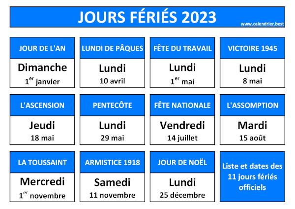 Jours fériés 2023 : calendrier