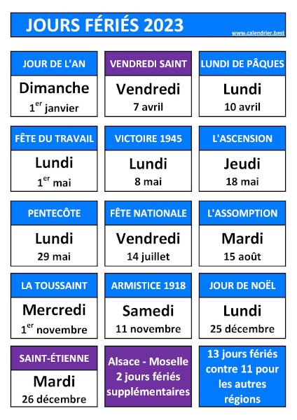 Jours fériés 2023 en Alsace - Moselle : calendrier