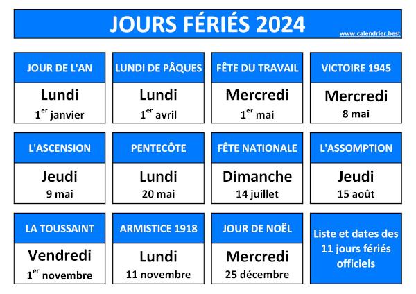 Calendrier 2024 : tous les jours fériés, les longs week-ends et