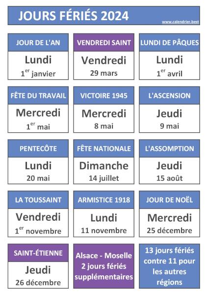 Jours fériés 2024 en Alsace - Moselle : calendrier