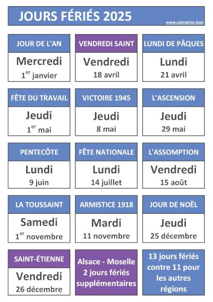 Jours fériés 2025 en Alsace - Moselle : calendrier