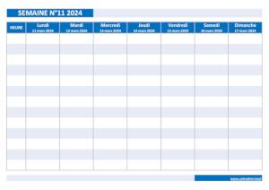 Calendrier hebdomadaire à imprimer : semaine 11 2024.