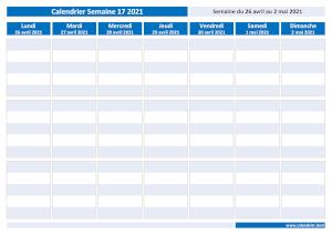 Calendrier hebdomadaire à imprimer : semaine 17 2021.