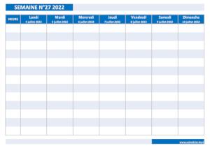 Calendrier hebdomadaire à imprimer : semaine 27 2022.