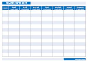 Calendrier hebdomadaire à imprimer : semaine 28 2022.