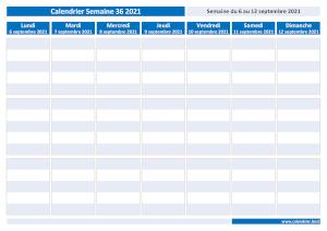 Calendrier hebdomadaire à imprimer : semaine 36 2021.